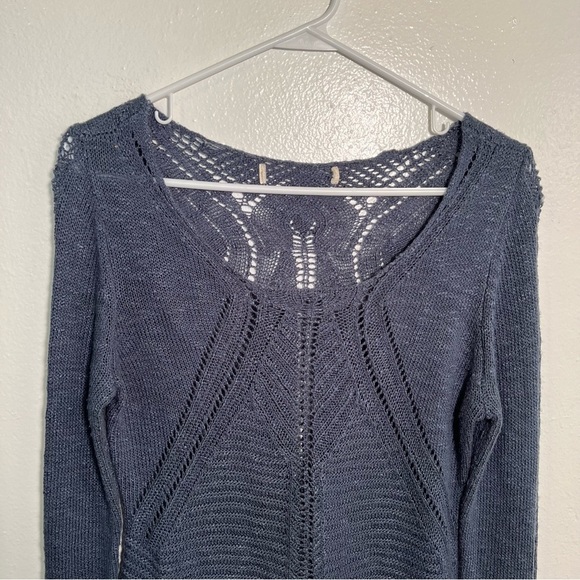 Scoop Neck Sweater Loose Knit Beachy Blue Green - Picture 2 of 8